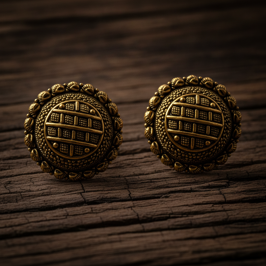 Royal Geometric Leaf Crest Statement Stud Earrings for Women