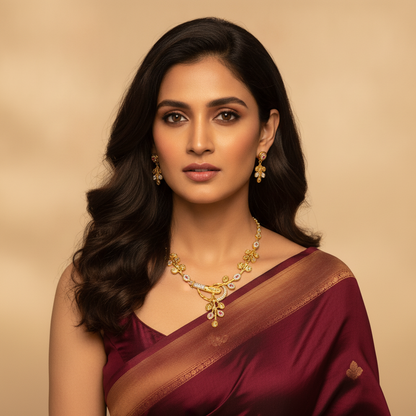 NUGOLD Premium Leaf Vine Crystal Necklace Set for Women