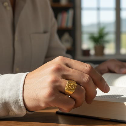 NuGold Divine Om Heritage Gold Signet Ring for Men