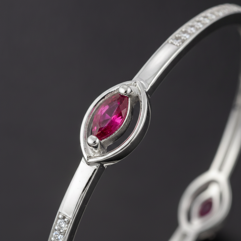925 Silver Ruby & Cubic Zirconia Bangles for Women
