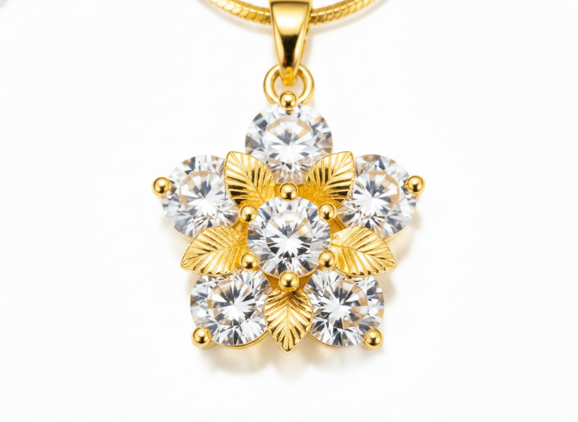 Dainty Floral Cubic Zirconia Pendant Necklace for Women