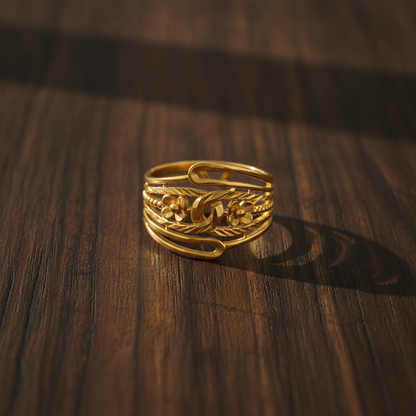 Elegant Floral Leaf Multilayer Cuff Ring for Women