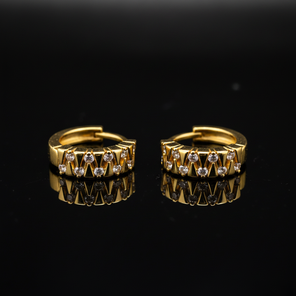 NuGold Geometric Crystal Gold-Toned Huggie Hoop Earrings for Women