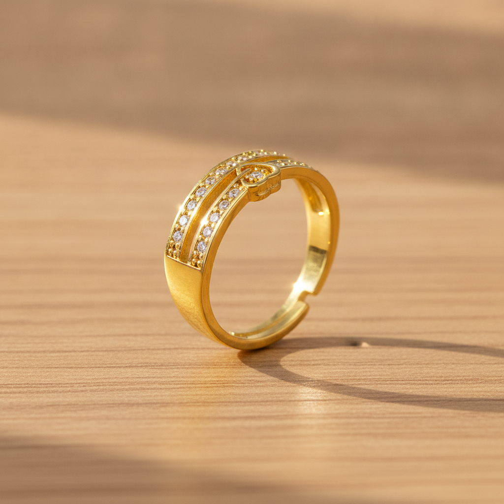 Regal Double-Line Heart Sparkle Statement Ring for Women