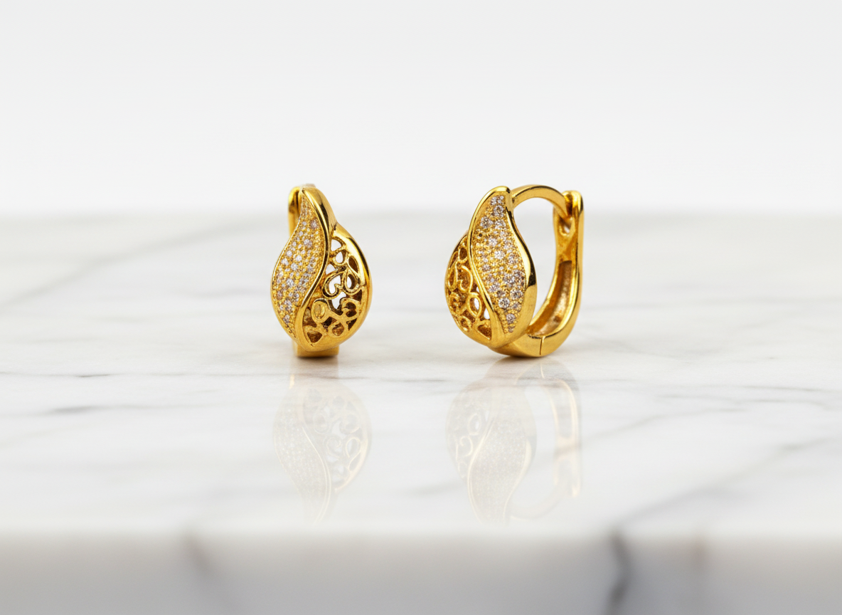 NuGold Leaf Design Gold-Toned Hoop Earrings for Women