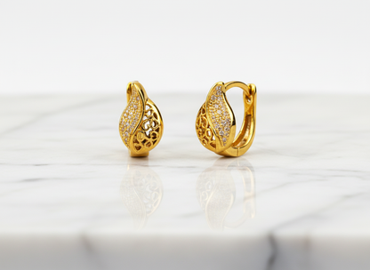 NuGold Leaf Design Gold-Toned Hoop Earrings for Women