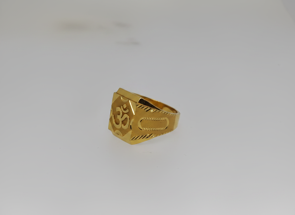 NuGold Om Divine Square Signet Gold Ring for Men