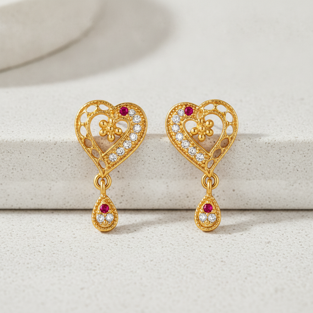 Intricate Lattice-Frame Love Motif Earrings with Teardrop Droplets