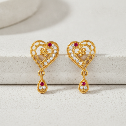 Intricate Lattice-Frame Love Motif Earrings with Teardrop Droplets