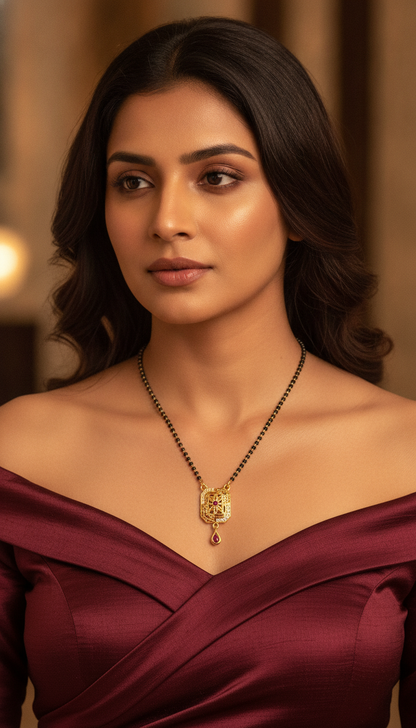NUGOLD Traditional Black Bead Mangalsutra with Elegant Pendant