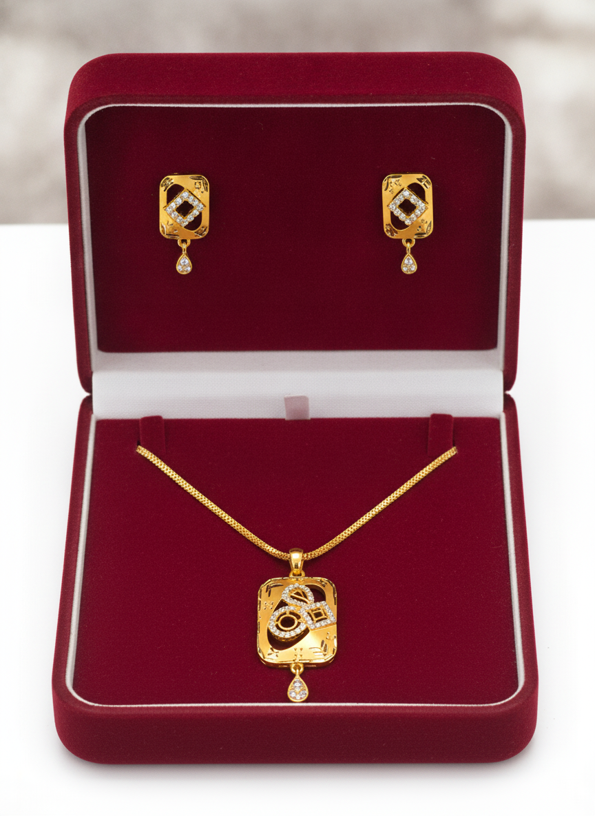 Radiant Square CZ Pendant Necklace Set