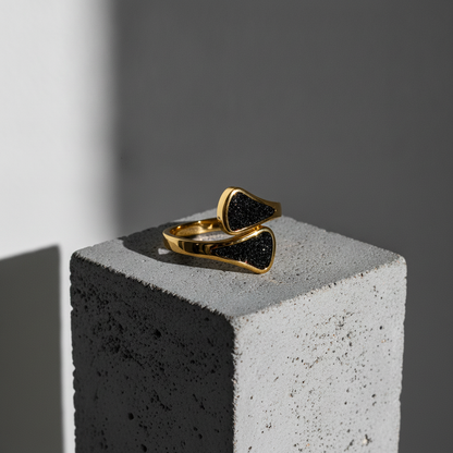 Black Glitter Open Adjustable Ring for Women