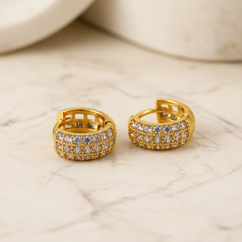 NuGold Luxe Pavé Crystal Gold-Toned Huggie Hoop Earrings for Women