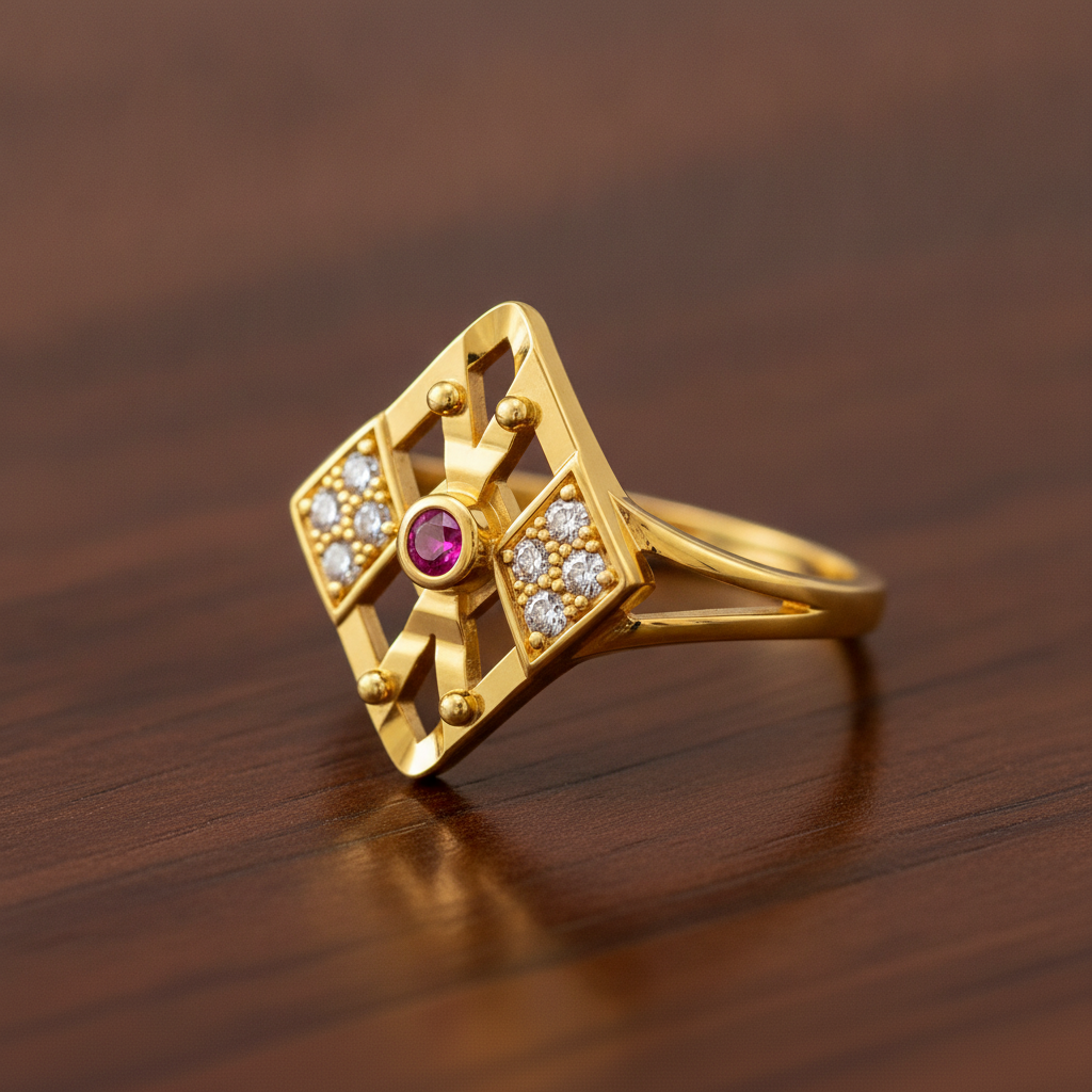 Regal Ruby Diamond Crest Statement Ring for Women