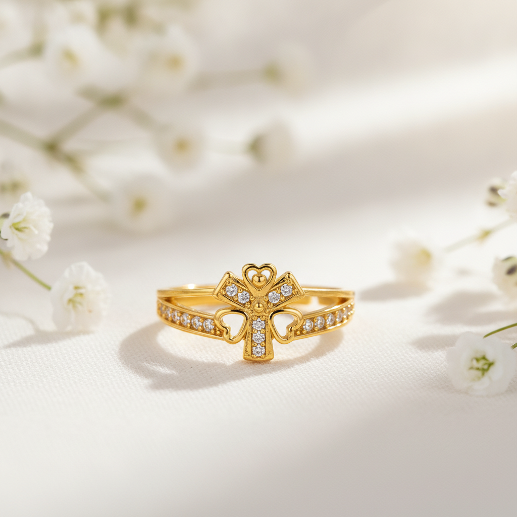 Royal Heart Clover Sparkle Statement Ring for Women