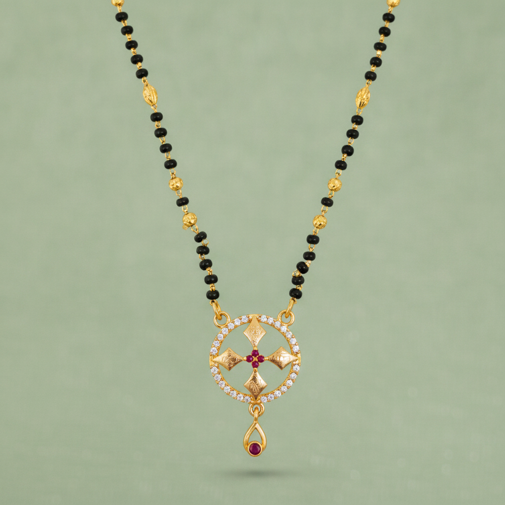 Traditional Black Bead Mangalsutra with Circular Designer Pendant