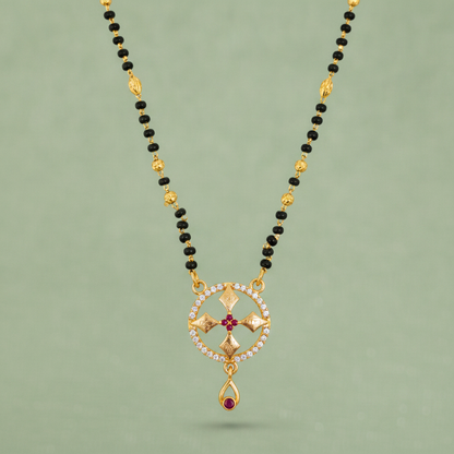 Traditional Black Bead Mangalsutra with Circular Designer Pendant