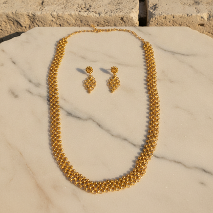 NUGOLD Premium Gold Beaded Choker Necklace Set with Matching Earrings
