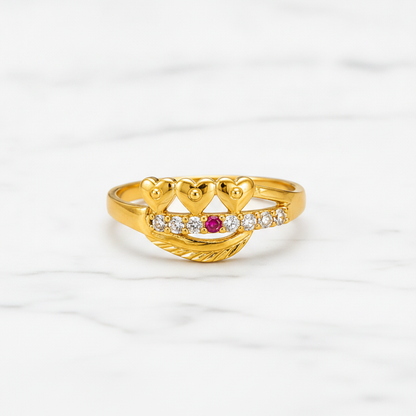 Royal Triple Heart Ruby CZ Elegance Ring