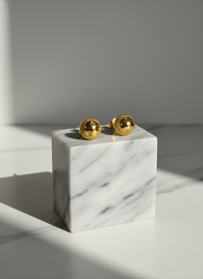 NuGold Textured Gold-Toned Round Stud Earrings for Women