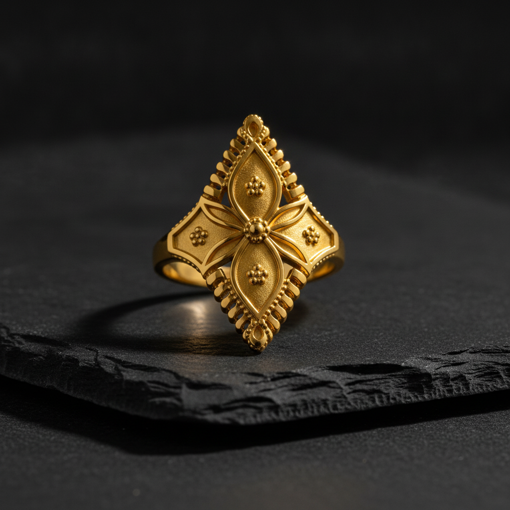 Royal Four-Petal Heritage Crest Statement Ring for Women