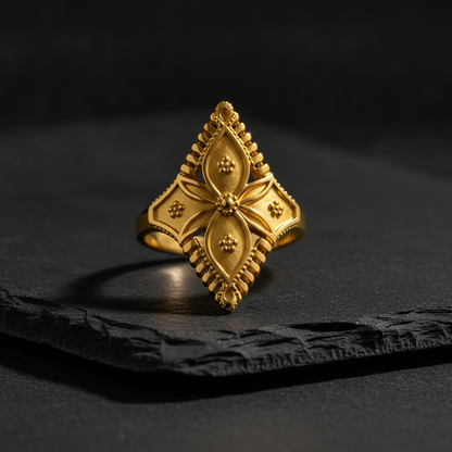Royal Four-Petal Heritage Crest Statement Ring for Women