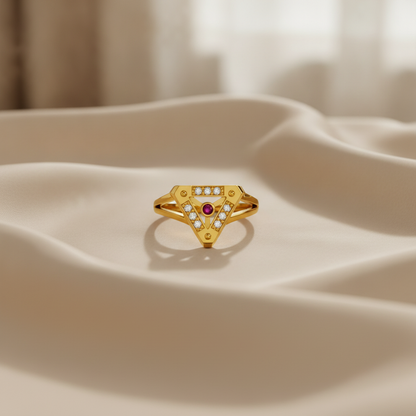 Royal Ruby Trigon Radiance Statement Ring for Women