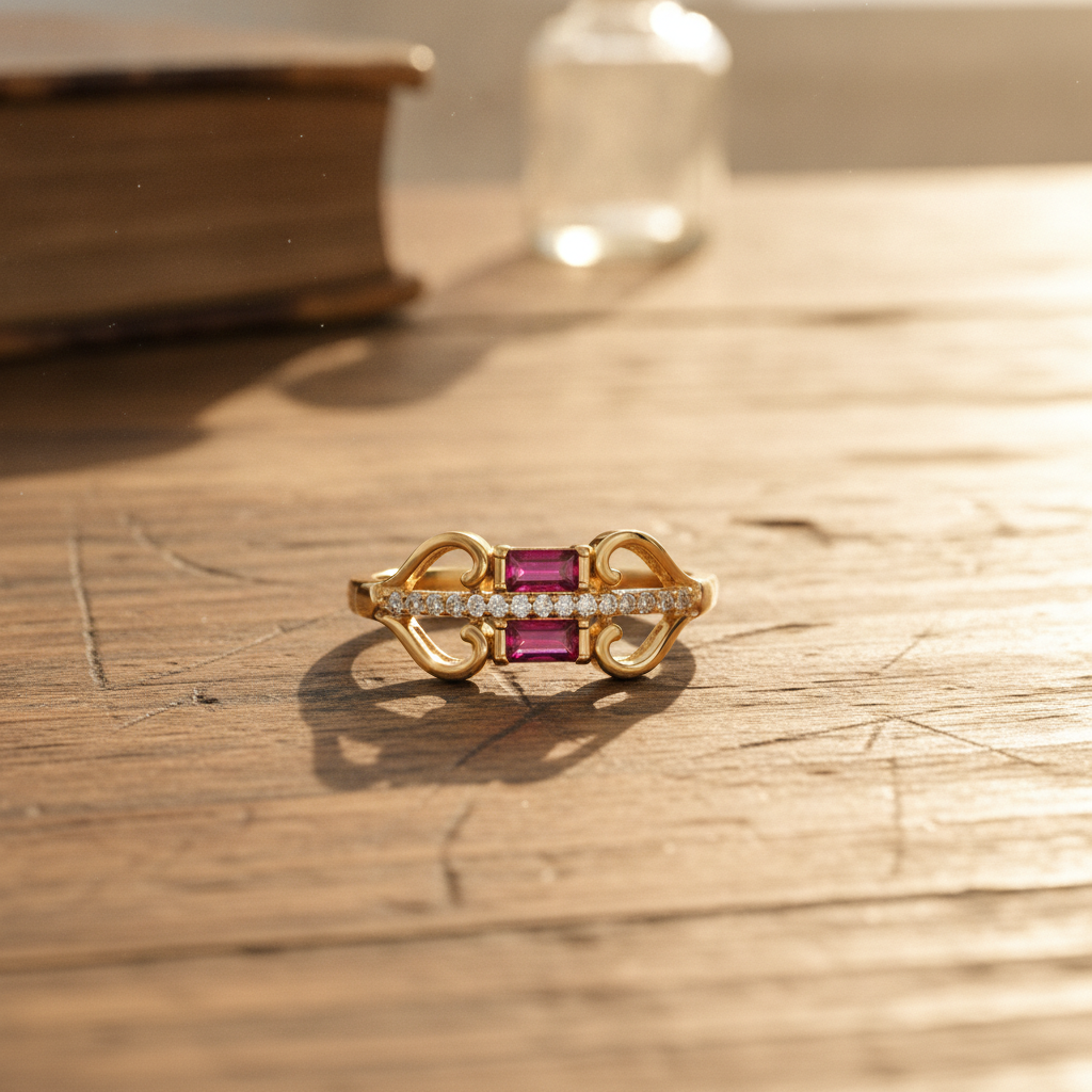 Royal Twin Pink Crystal Swirl Ring