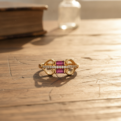 Royal Twin Pink Crystal Swirl Ring