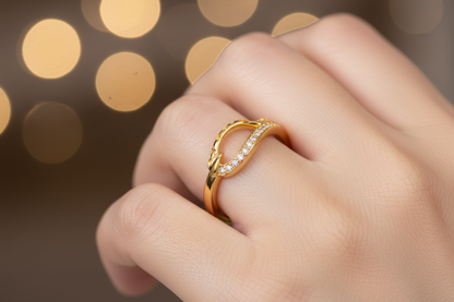 NuGold Elegant Infinity Curve Diamond Accent Gold Ring for Women