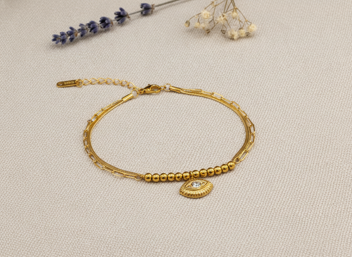 NUGOLD Trendy Double Layer Evil Eye Bracelet