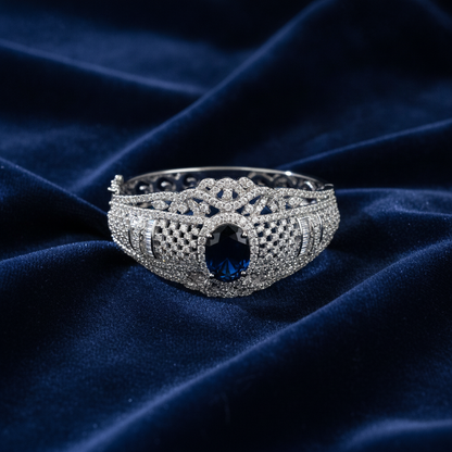 Premium Blue Sapphire Halo CZ Designer Bracelet for Women & Girls
