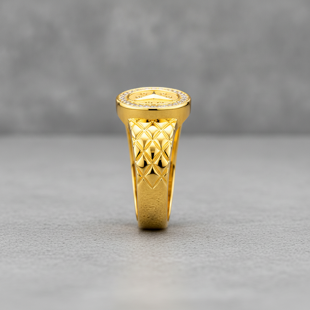 Elegant Crystal CZ Round Emblem Ring for Men