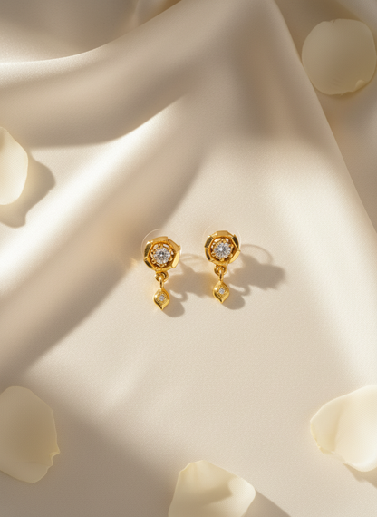 NuGold Floral Crystal Drop Gold-Toned Stud Earrings for Women