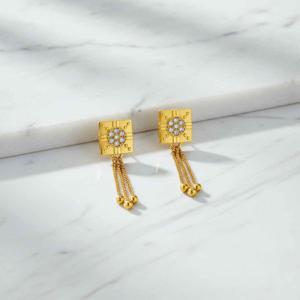 NuGold Regal Chain Tassel Crystal Earrings