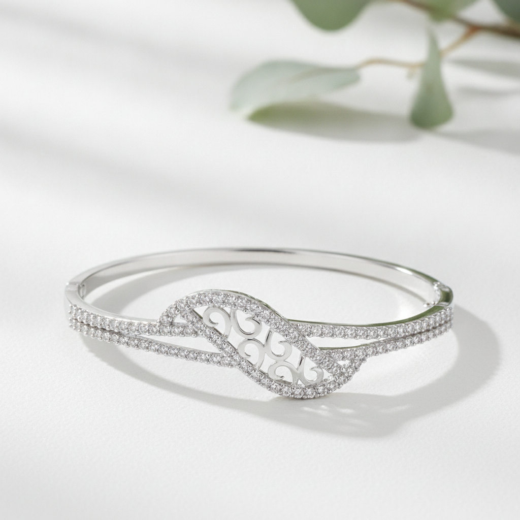 Royal Swirl CZ Stainless Silver Designer Bracelet For Women & Girls