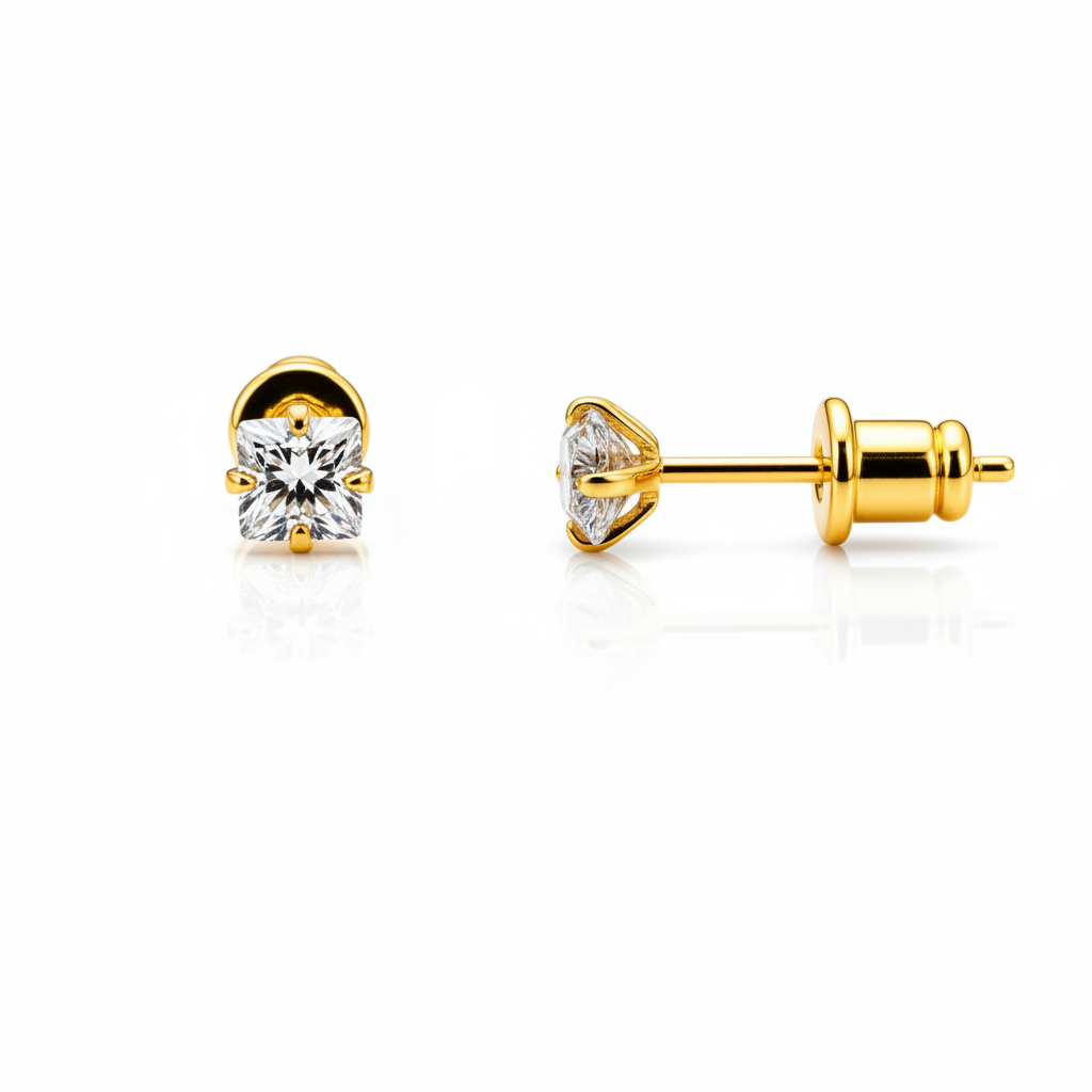 NuGold Solitaire Crystal Gold-Toned Stud Earrings for Women