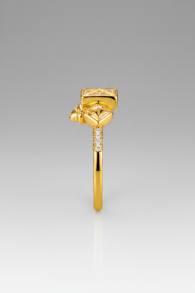 NuGold Royal Geometric Diamond Accent Gold Ring for Women