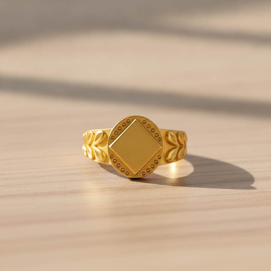 Vintage Square Leaf Pattern Statement Ring for Men