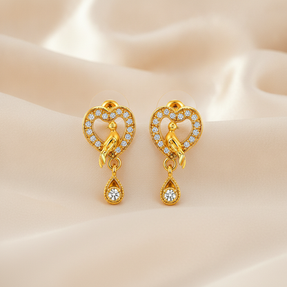 Modern Heart Shape Bird Stud Earrings