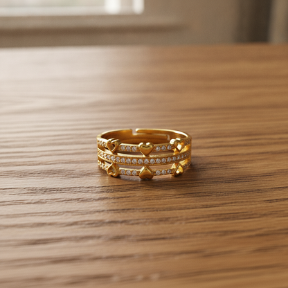 Regal Triple-Line Heart Harmony Sparkle Ring for Women