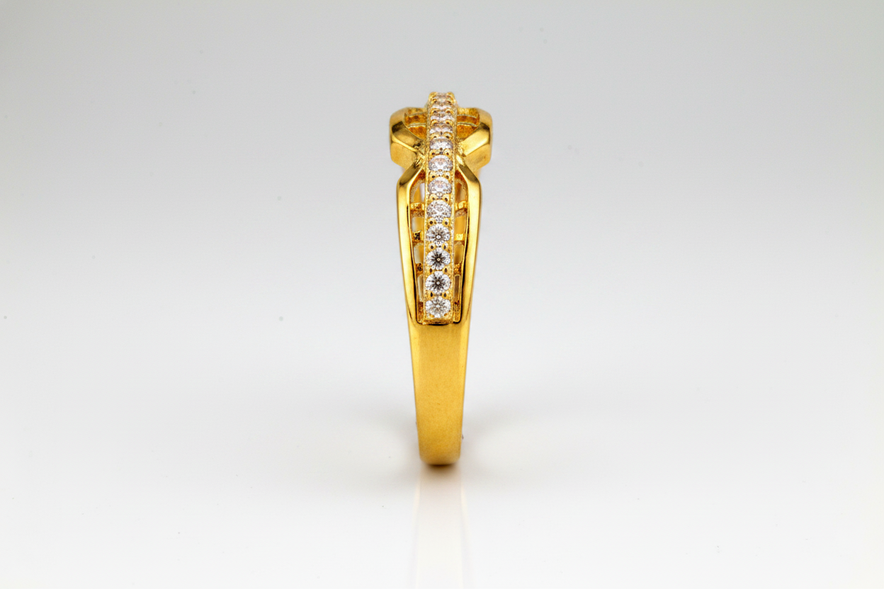 NuGold Crystal Infinity Twist Gold Ring for Women