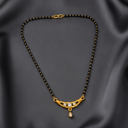 Traditional Black Bead Mangalsutra with Designer CZ Pendant