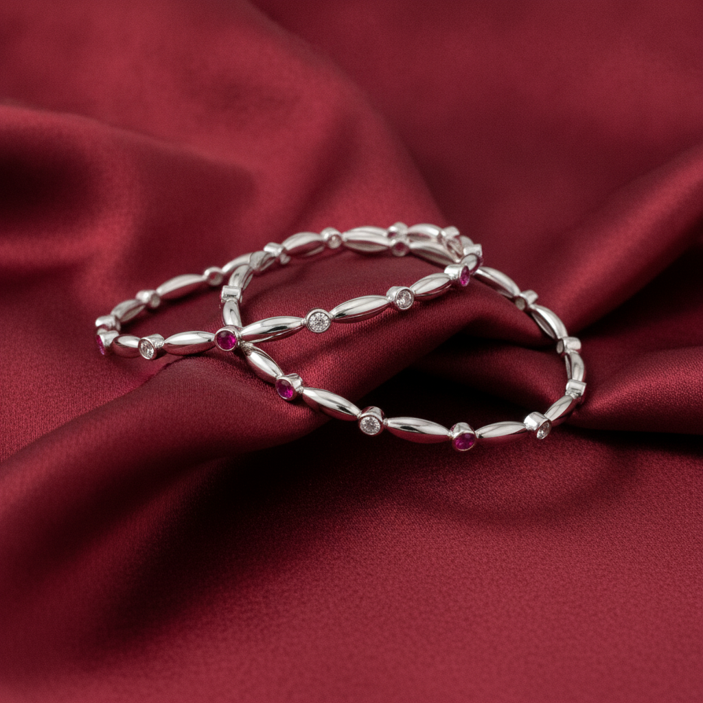 92.5 Silver Premium Bangles with Ruby & Cubic Zirconia