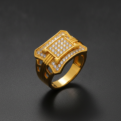 Imperial Geometric Crystal Crown Statement Ring for Men