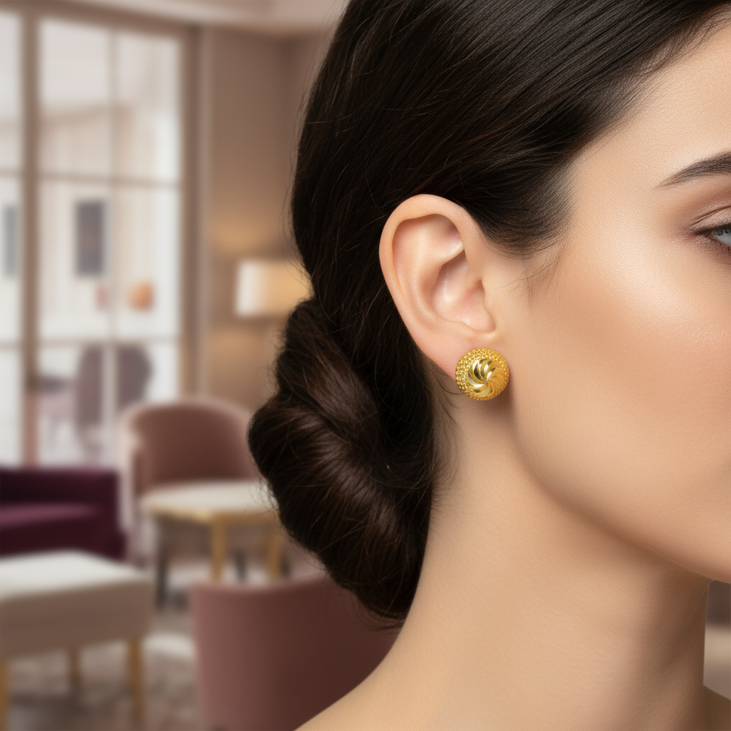 NuGold Textured Gold-Toned Designer Stud Earrings for Women