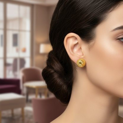 NuGold Textured Gold-Toned Designer Stud Earrings for Women