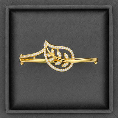Designer Botanical Leaf CZ Gold Bracelet Women & Girls