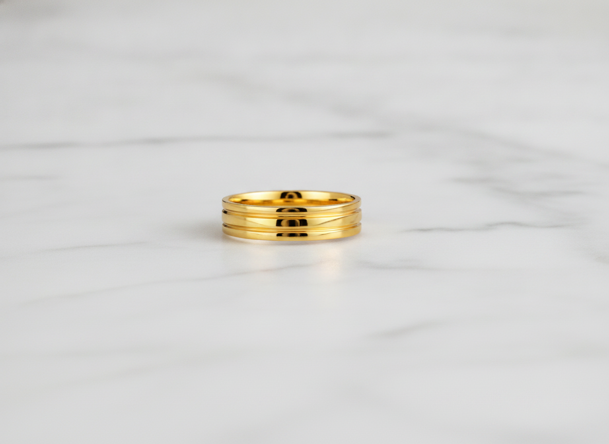 NUGOLD Elegant Plain Band Ring with Triple Line Design