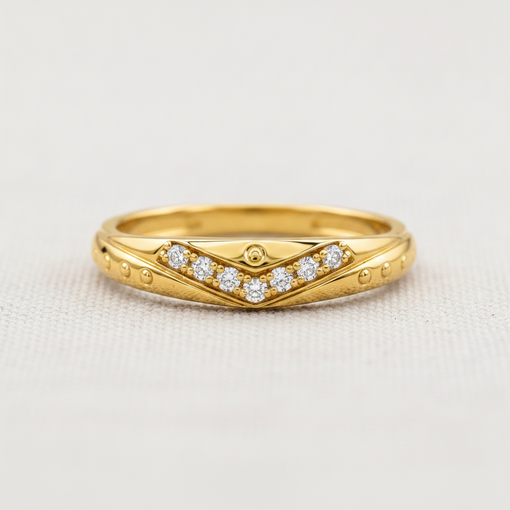 Elegant V-Shape Stone Detail Ring for Women